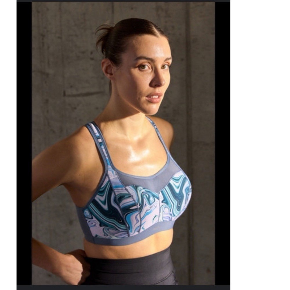 PANACHE 5021R‎ UNDERWIRE BLUE SPORT BRA Marble SZ 38F UK Moisture-WICKING